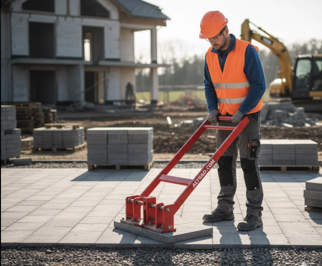 Belle Group paver lifter lifting a block on a construction site