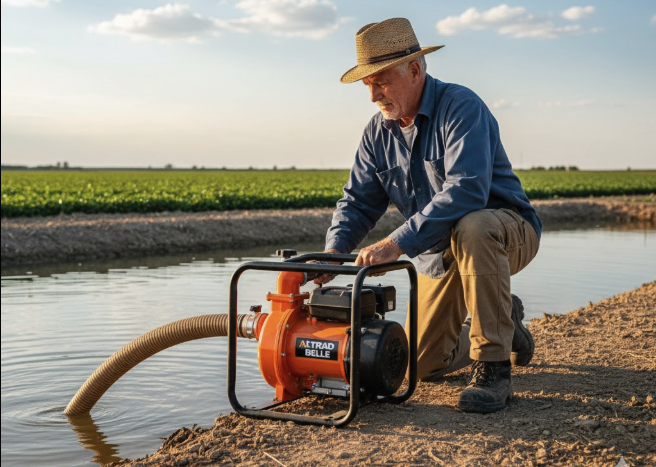 Belle Group water pump operating on a construction site
